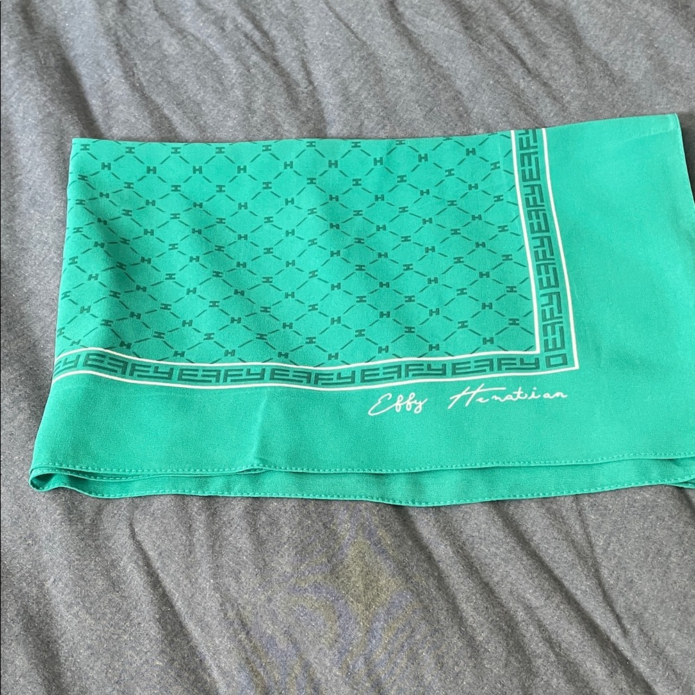 Effy Teal Green Geometric Silk Scarf